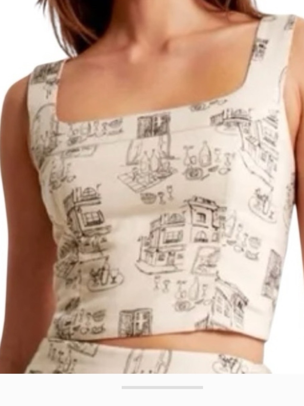 Abercrombie & Fitch Linen-Blend Cream Printed Crop Top Italian Bistro Size M